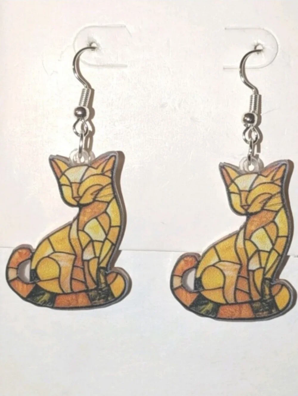 Stylized Yellow Cat Dangle Earrings - Charming Pet-Themed Jewelry